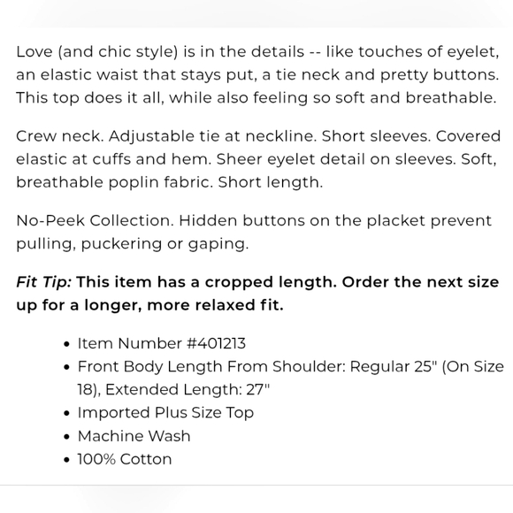 Lane Bryant Crop Button-Down Elastic Hem Top - Picture 4 of 6